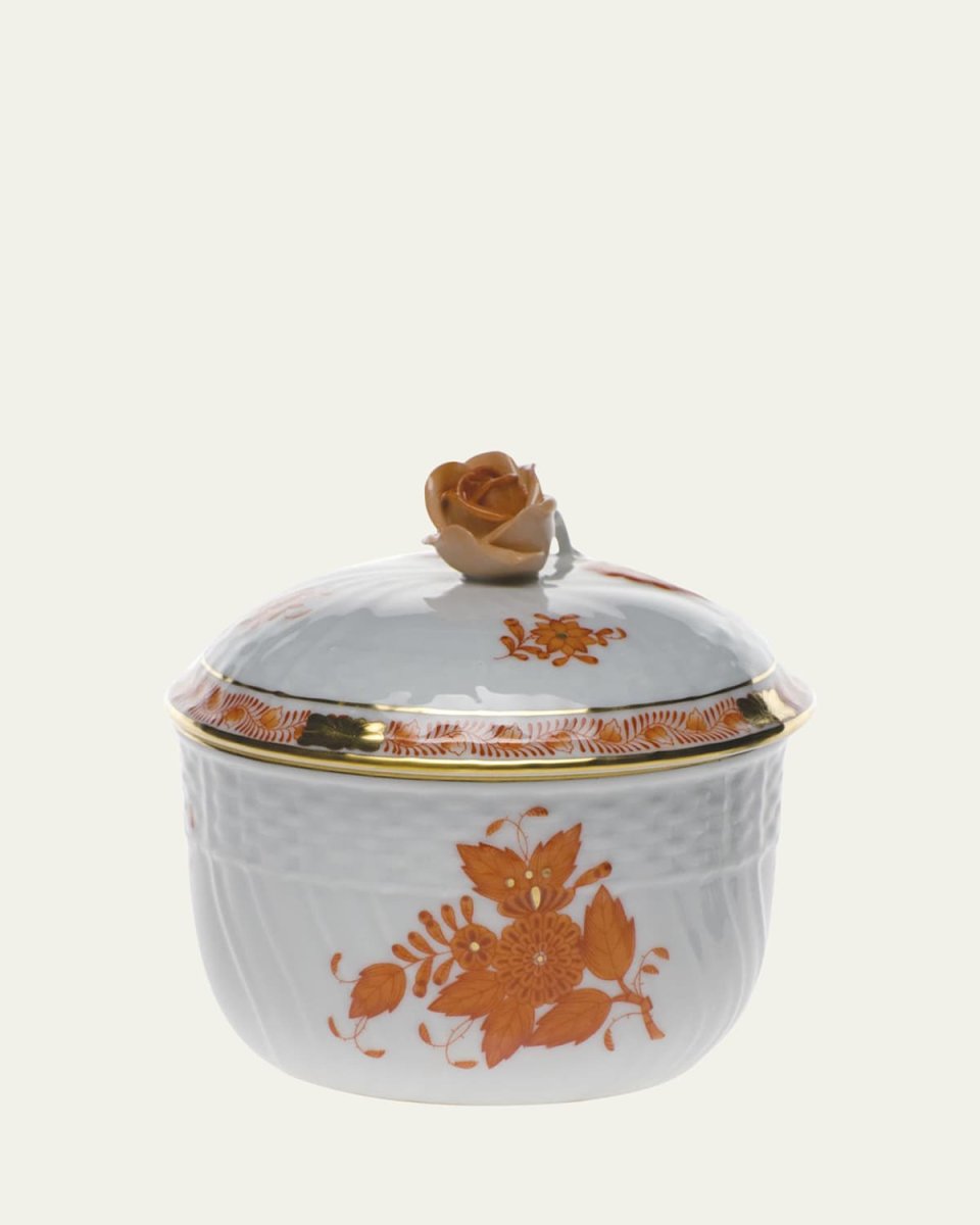 Chinese Bouquet Rust Covered Sugar Dish with Rose